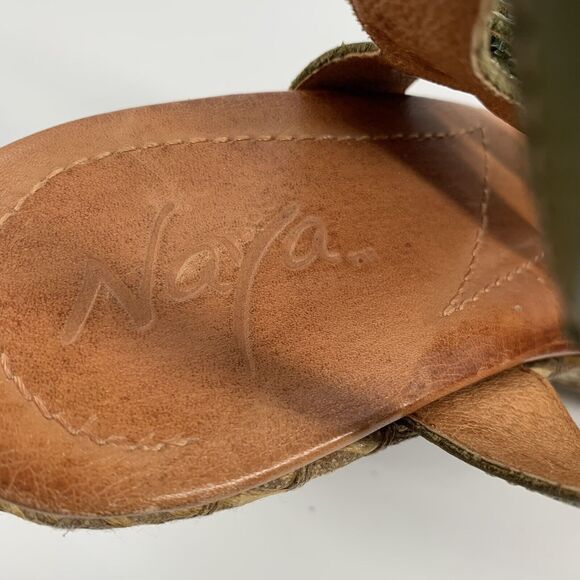 Naya Rea Maize Strappy Leather Open Toe Wedge Sandals Size 9 Olive Green Casual - Picture 7 of 9